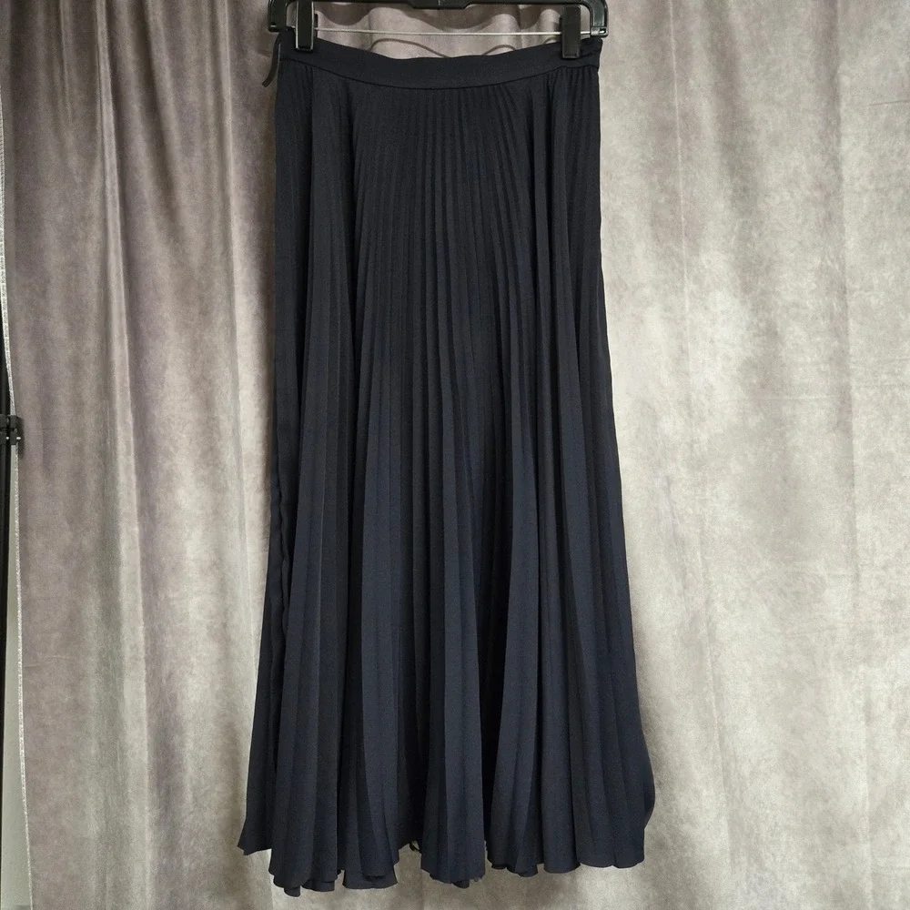 Tory Burch Navy Blue Pleated Midi Skirt Accordion High Waist Professional Size 2